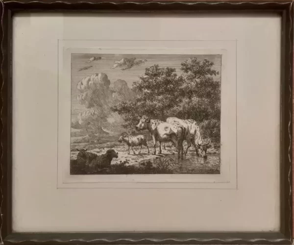 Landschap met schapen, geit en koeien